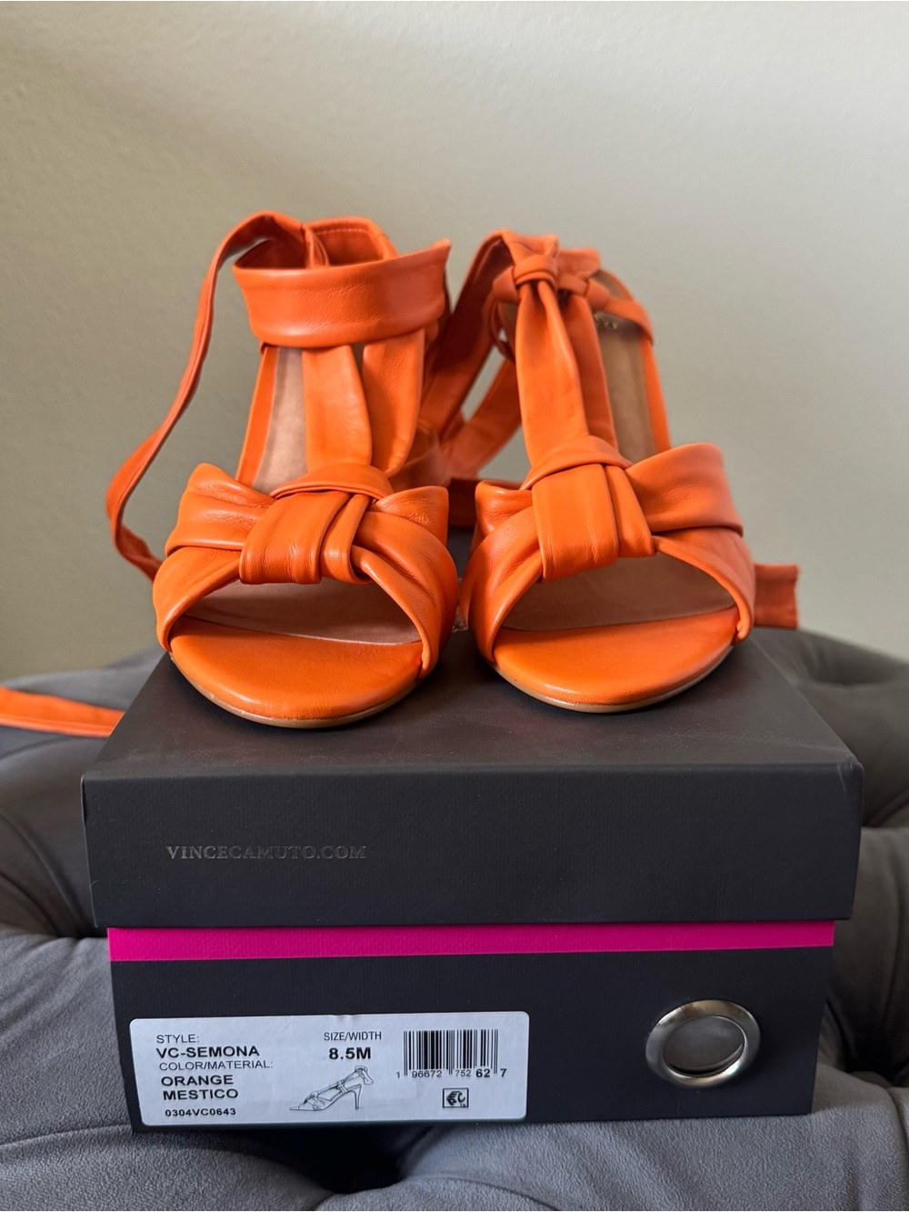 Vince Camuto Orange Semona Heels with Wraparound Ankle Straps - Picture 4 of 7